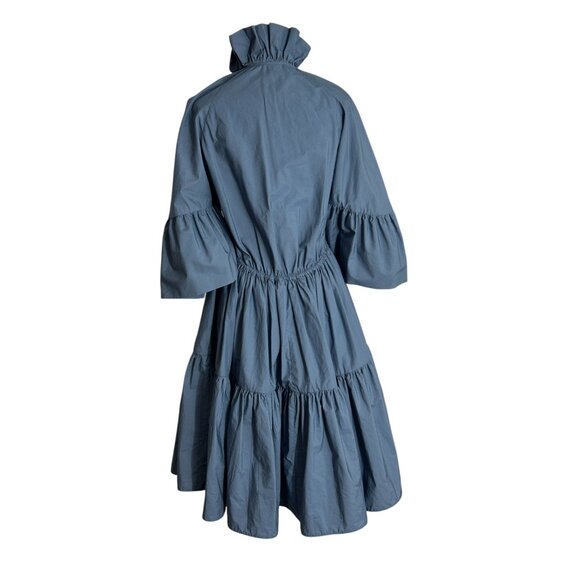 Trish Cox Blue Dress Size Medium Prairie Tiered Ruffles Butterfly Sleeves - Picture 4 of 9
